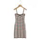 Knitted Plaid Strap Sleeveless Mini Dress