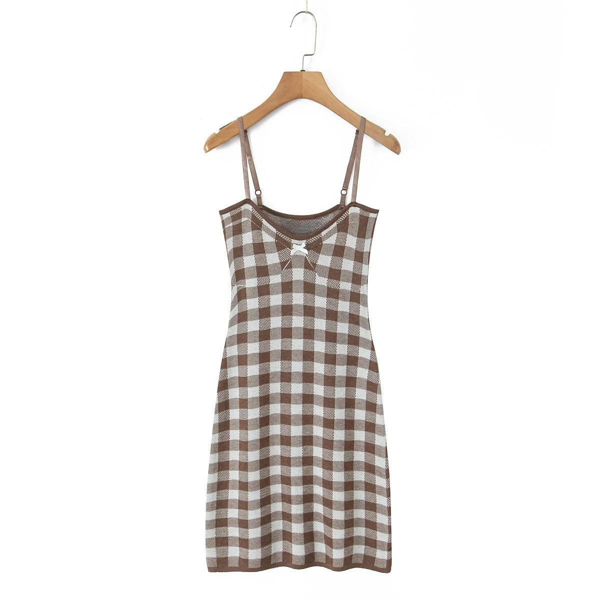 Knitted Plaid Strap Sleeveless Mini Dress