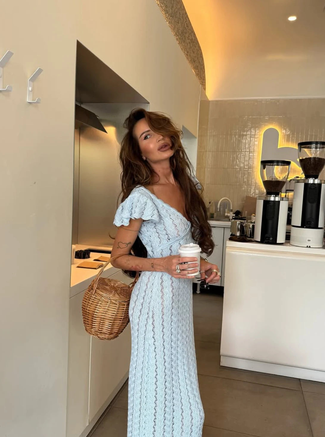 Backless Crochet Knit Bodycon Maxi Dress