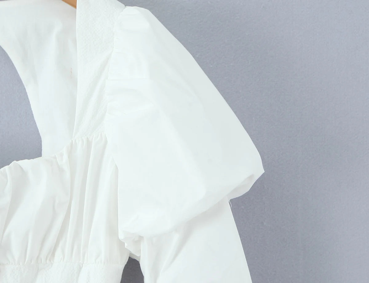 Puff Sleeve Backless Corset Crop Top