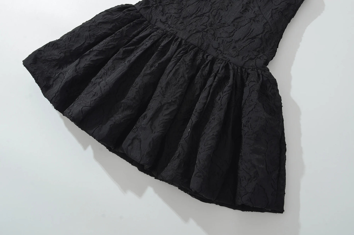 Textured Floral V-Neck Bubble Hem Mini Dress