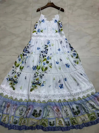 V-neck Floral Patchwork Sleeveless Long Dress