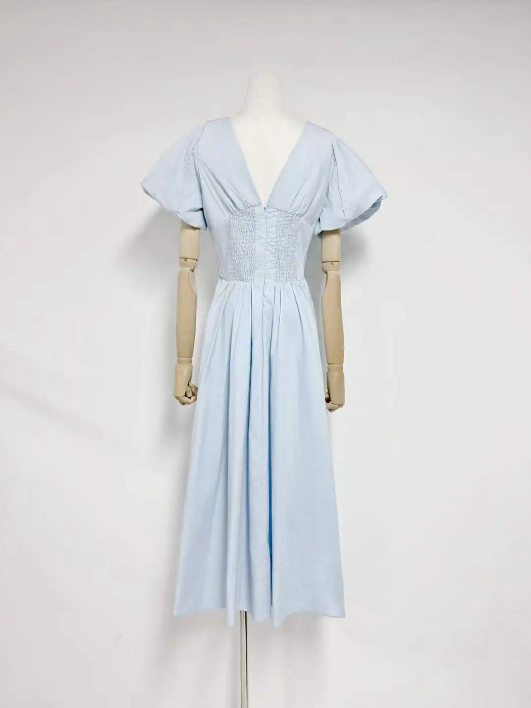 Puff Sleeve Corset V-Neck Midi Dress