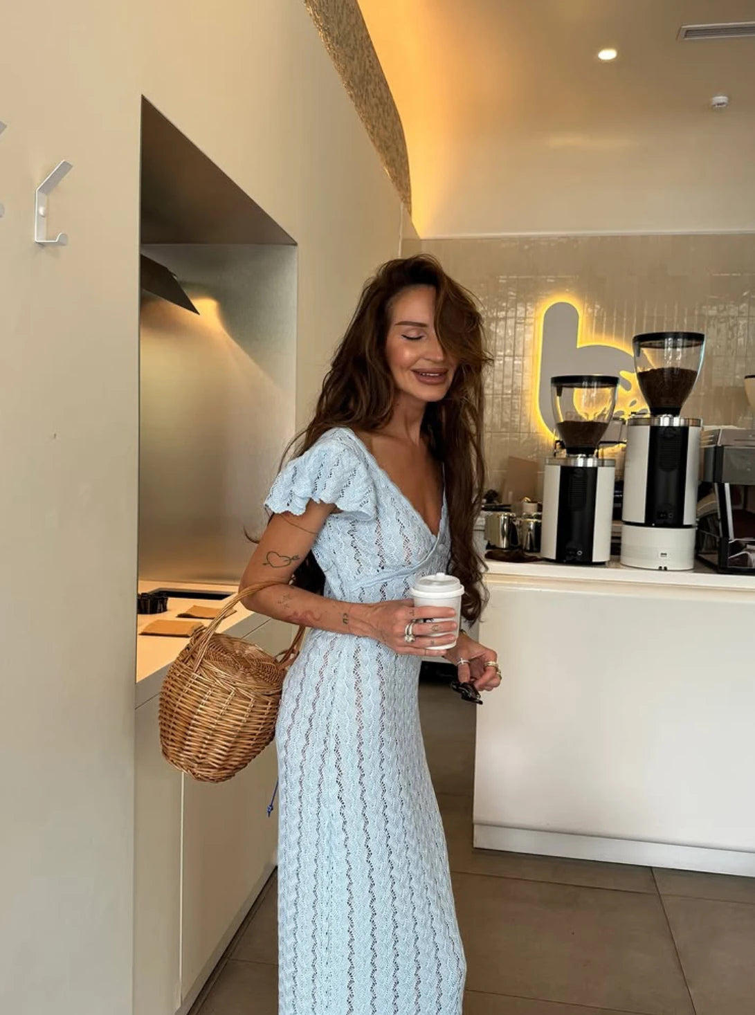 Backless Crochet Knit Bodycon Maxi Dress