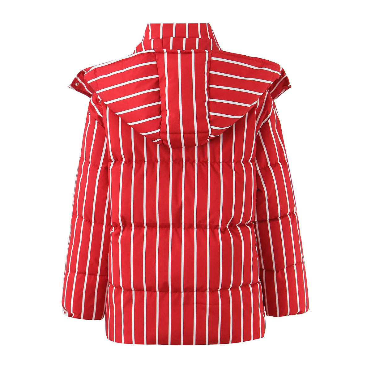 Street Loose Striped Thicken Hooded Cotton Jacket Long Sleeve Zipper Warm Coat