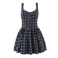 Blue Plaid Sweetheart Neck Bubble Hem Mini Dress