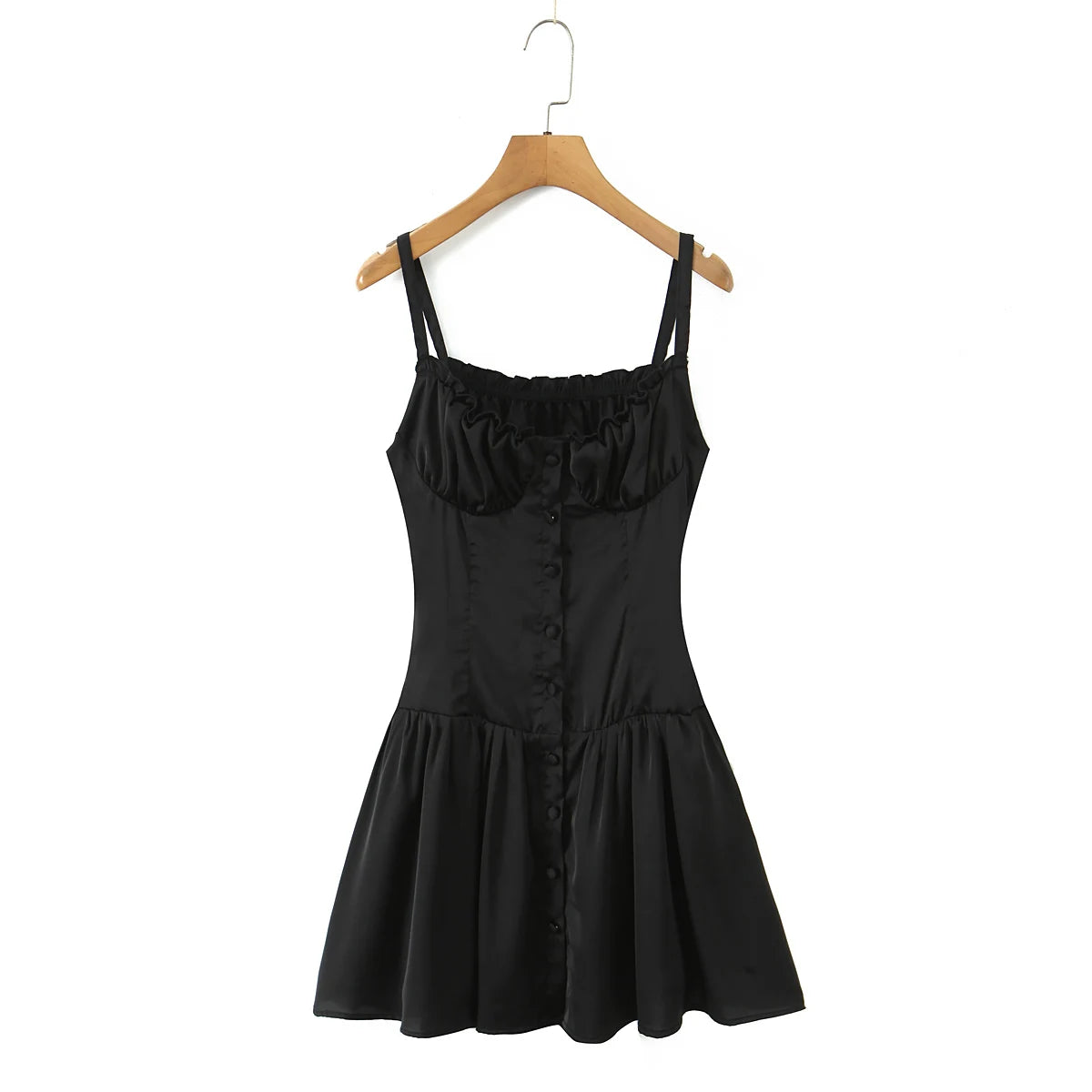 Satin Lace-Up Back Ruffled Bust Mini Dress