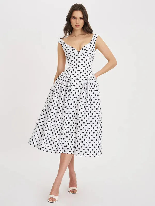 Retro Polka Dot Sweetheart Fit-and-Flare Midi Dress