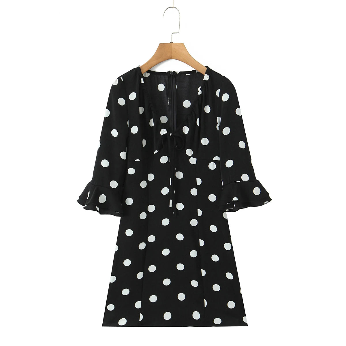 Polka Dot V-Neck Ruffle Sleeve Mini Dress