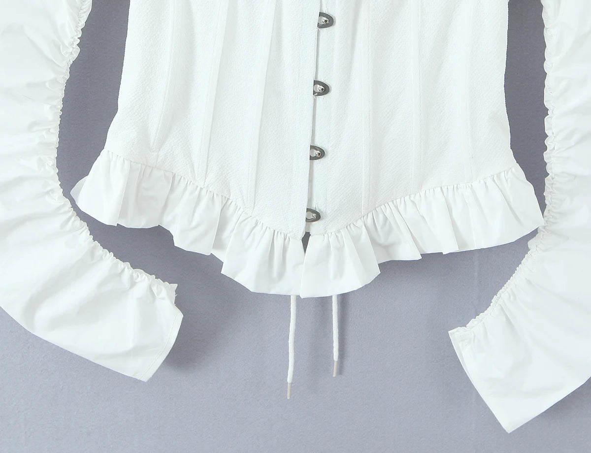 Puff Sleeve Backless Corset Crop Top