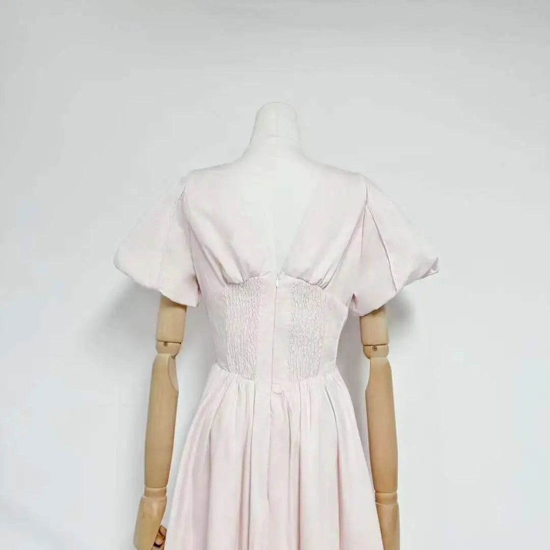 Puff Sleeve Corset V-Neck Midi Dress