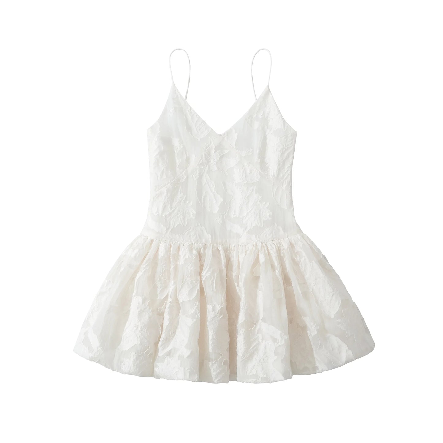 Textured Floral V-Neck Bubble Hem Mini Dress