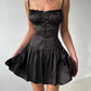 Satin Lace-Up Back Ruffled Bust Mini Dress