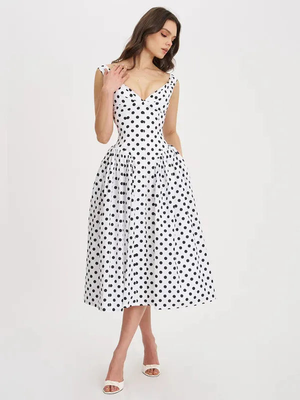 Retro Polka Dot Sweetheart Fit-and-Flare Midi Dress