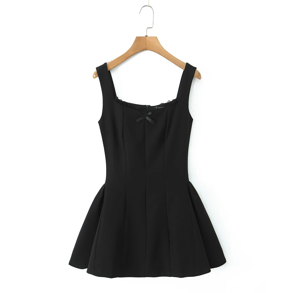 Lace Trim Bow Square Neck Fit-and-Flare Mini Dress