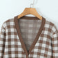 Slim Plaid Knitted V-neck Full Sleeve with Button Cardigan