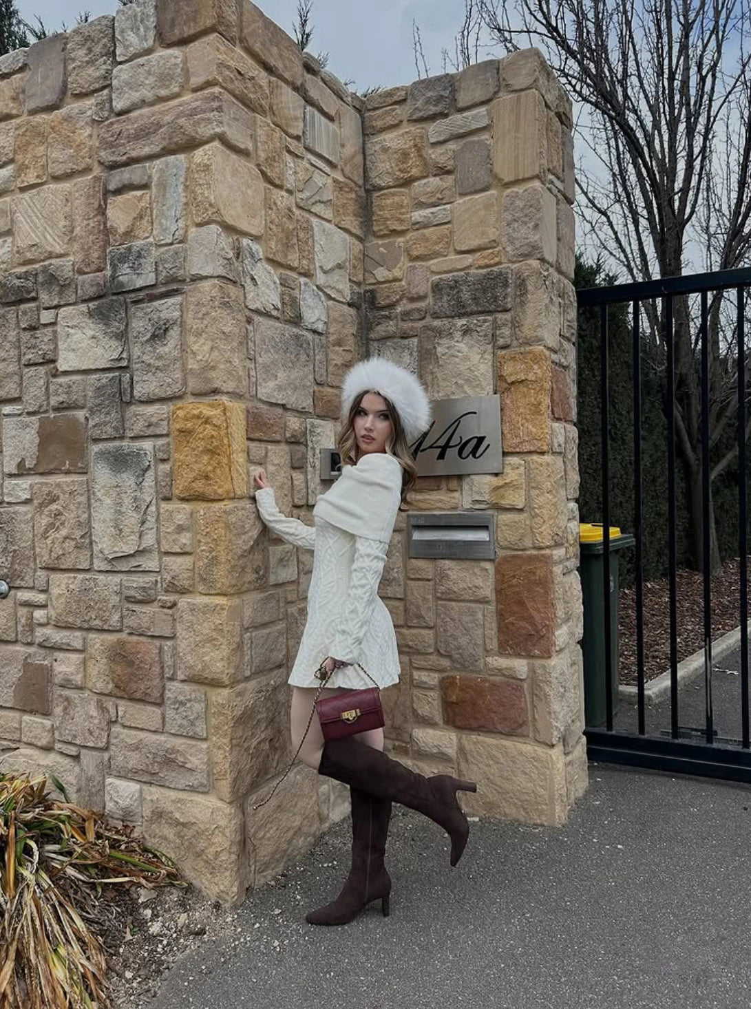 Knitted Solid Full Sleeve Striped Slash Neck Mini Dress