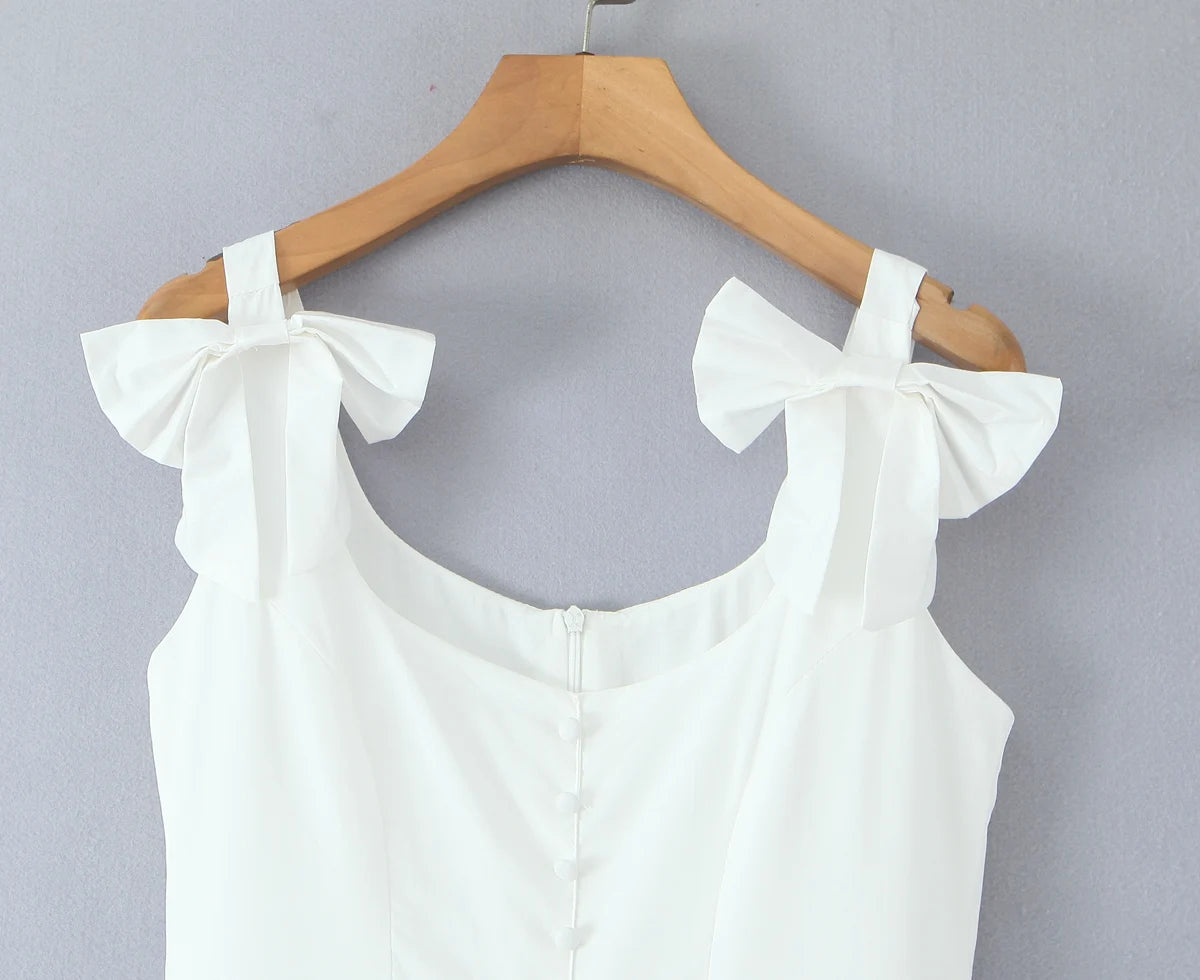 Solid Strap Sleeveless With Bow Women Dress