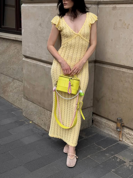 Backless Crochet Knit Bodycon Maxi Dress