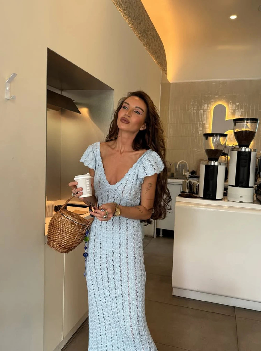 Backless Crochet Knit Bodycon Maxi Dress