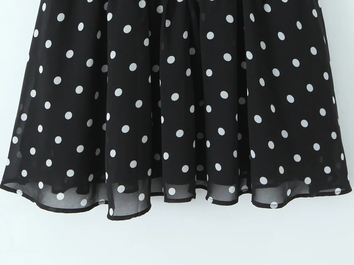 Polka Dot Corset Mini Dress with Pink Rose Applique