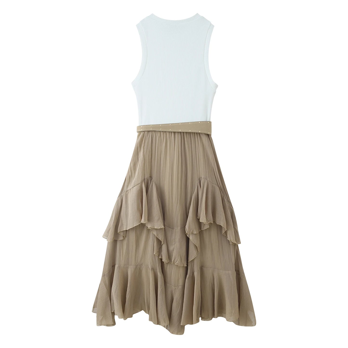 Western Ruffle Tiered Maxi Dress with Studded Belt