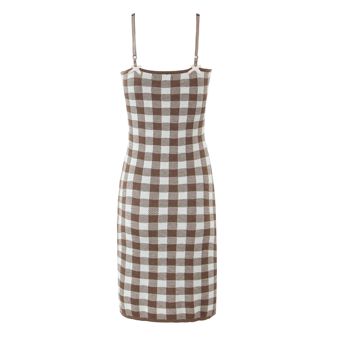 Knitted Plaid Strap Sleeveless Mini Dress