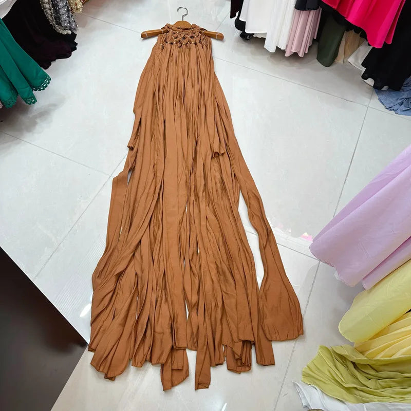 Sleeveless Vintage Loose Solid Long Vocation Holiday Dress