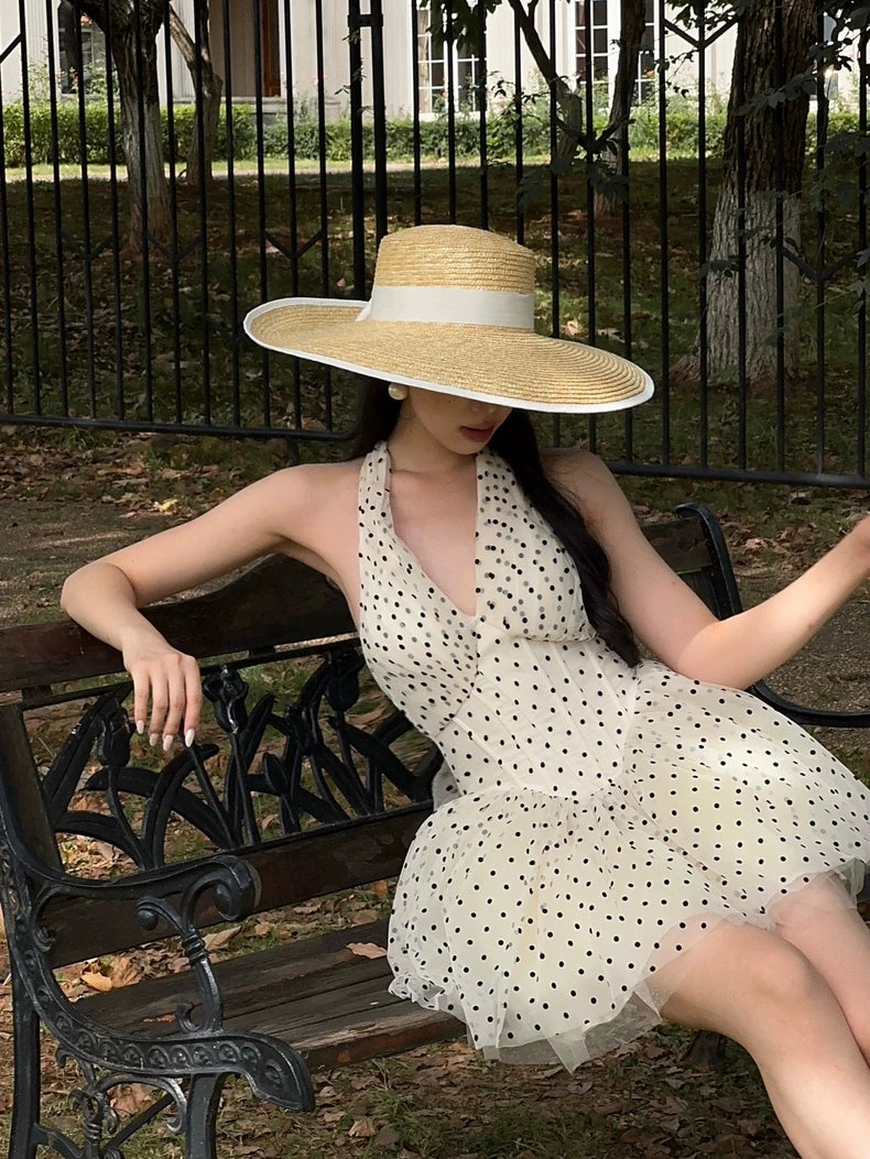 Polka Dot Halter Corset Tulle Mini Dress