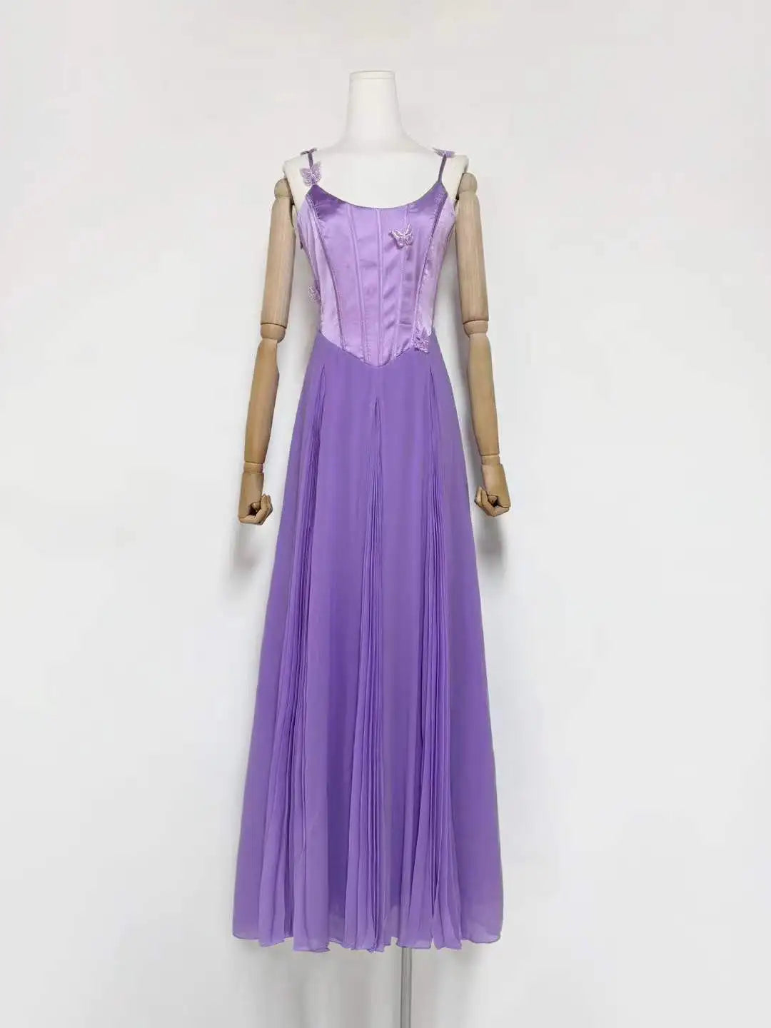 Butterfly Applique Corset Chiffon Maxi Dress
