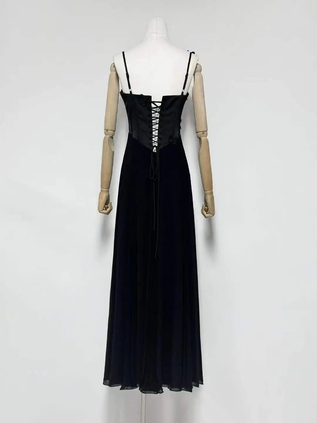 Butterfly Applique Corset Chiffon Maxi Dress