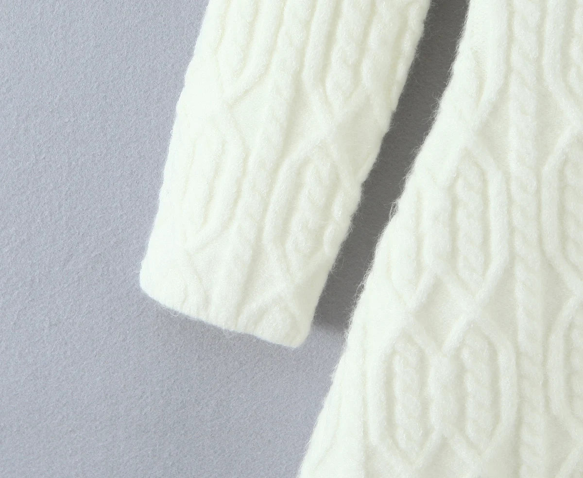 Knitted Solid Full Sleeve Striped Slash Neck Mini Dress