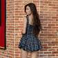 Blue Plaid Sweetheart Neck Bubble Hem Mini Dress