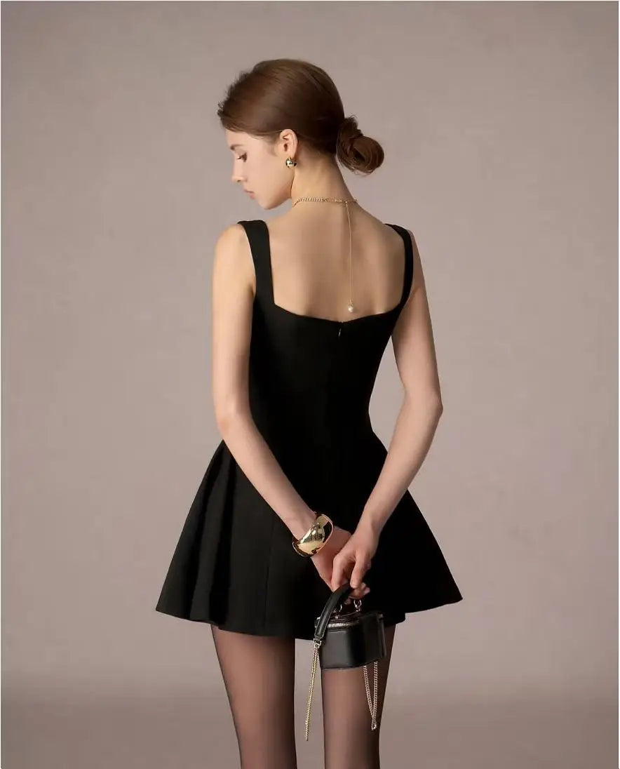 Lace Trim Bow Square Neck Fit-and-Flare Mini Dress