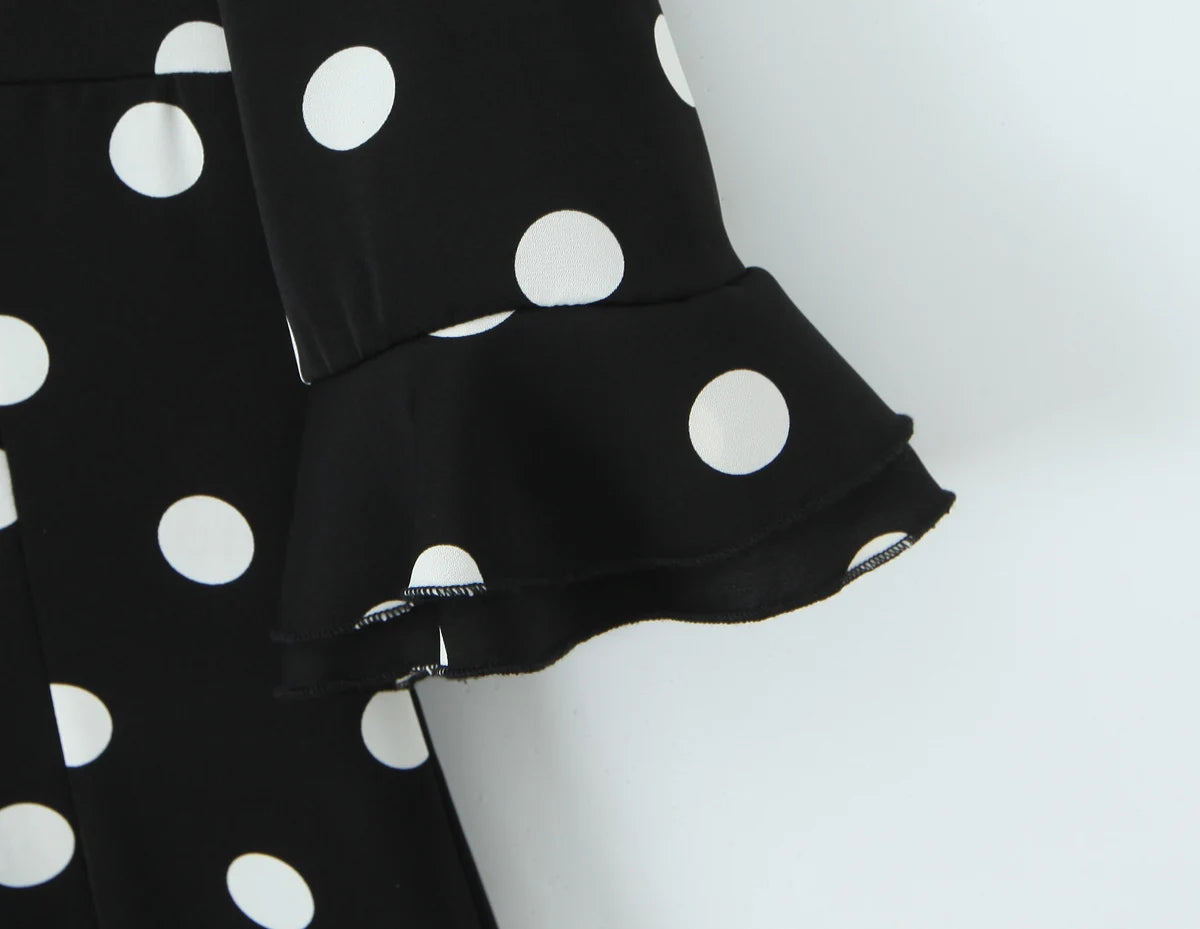 Polka Dot V-Neck Ruffle Sleeve Mini Dress