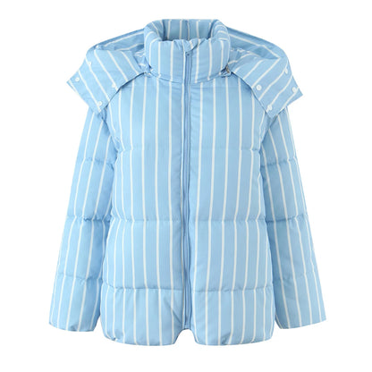 New Autumn Winter Hooded Quilted Striped Jacket Women Coat
