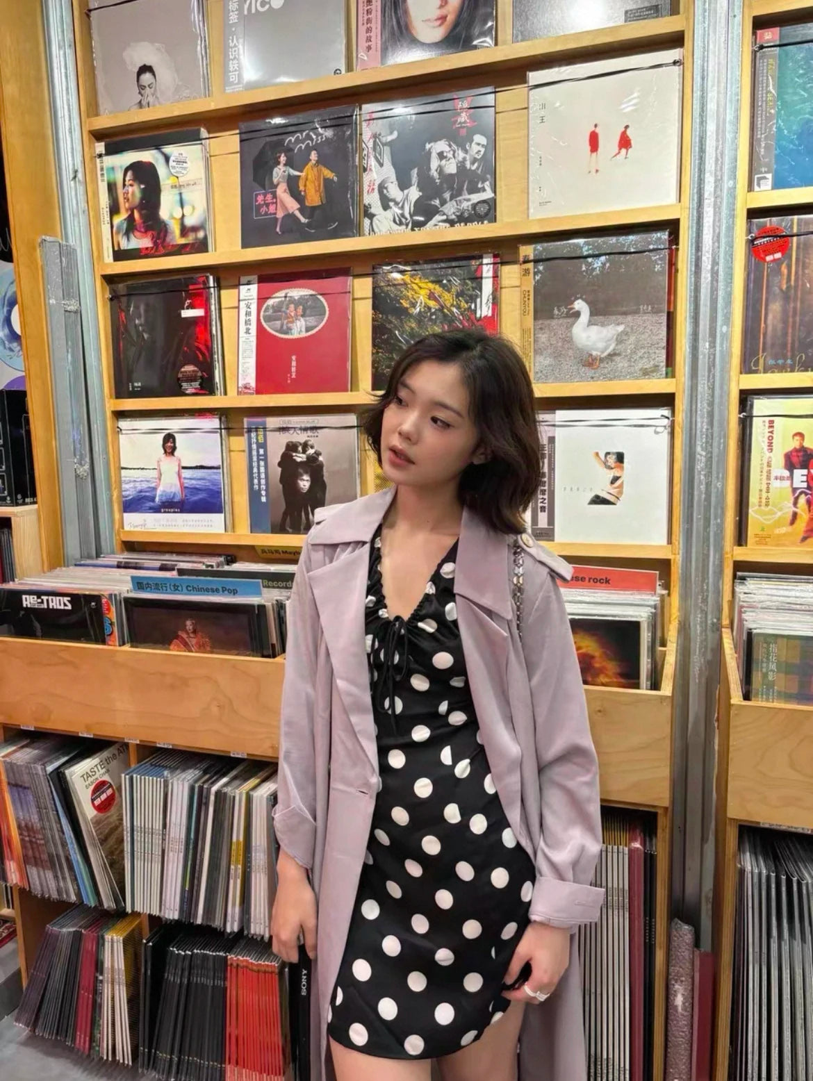 Polka Dot V-Neck Ruffle Sleeve Mini Dress