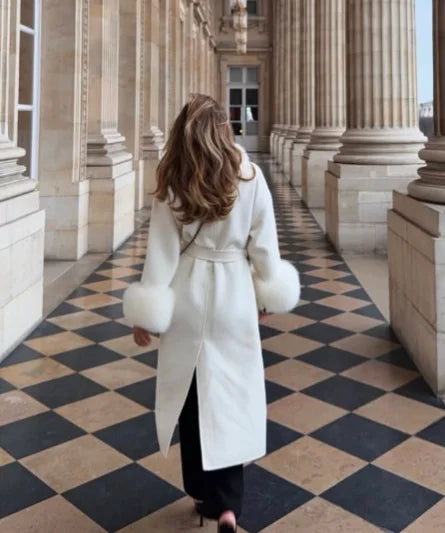 Solid Full Sleeve Feathers With Belt Long Trench Coat