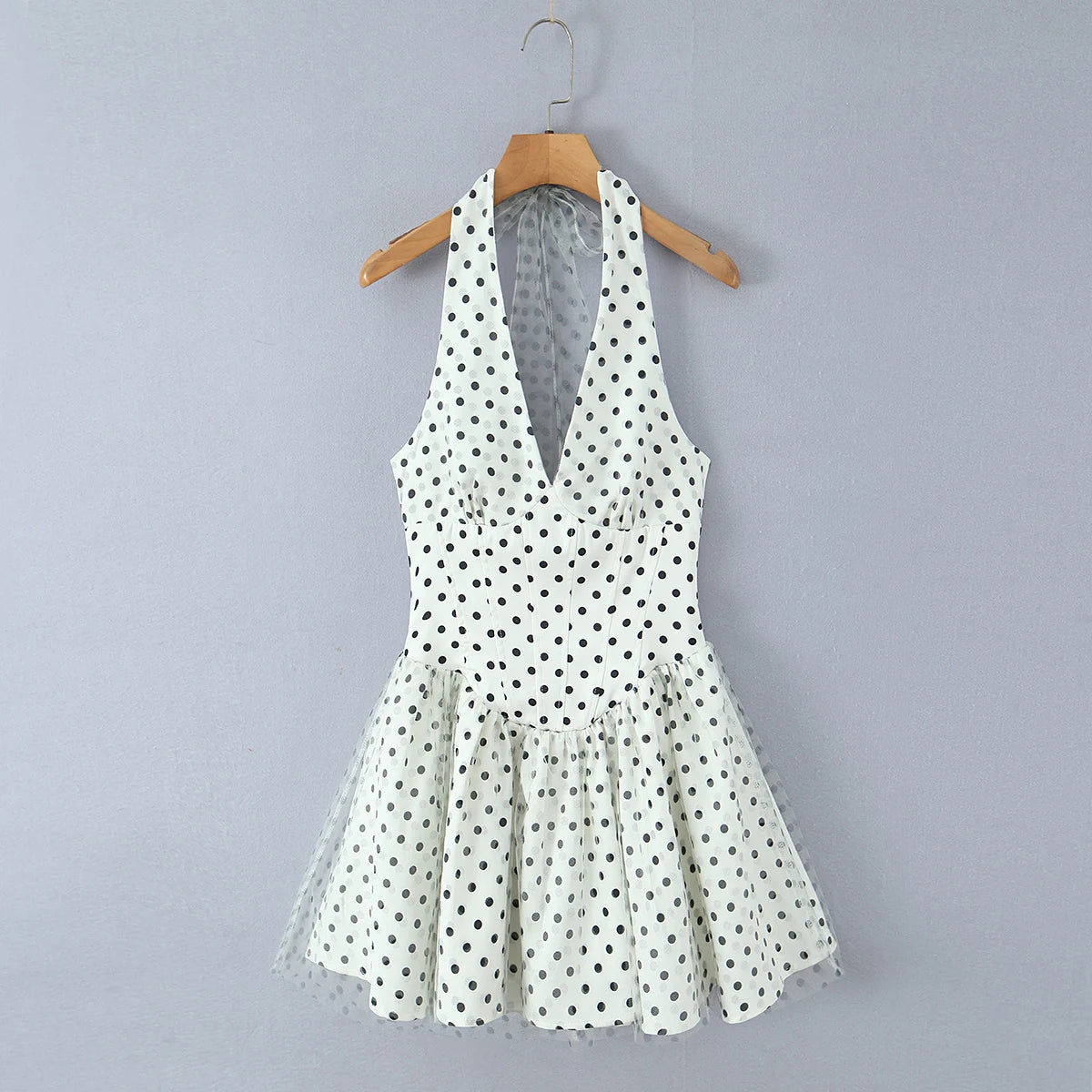 Polka Dot Halter Corset Tulle Mini Dress