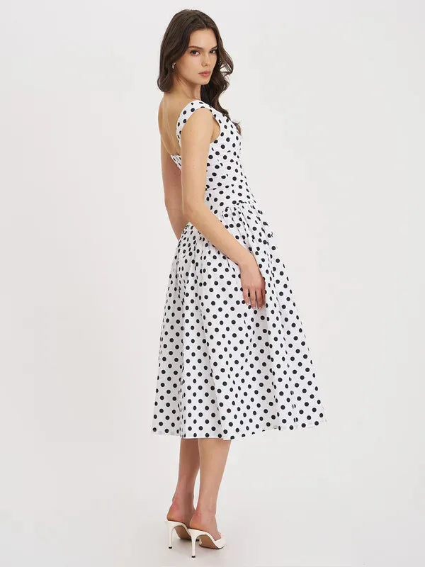 Retro Polka Dot Sweetheart Fit-and-Flare Midi Dress