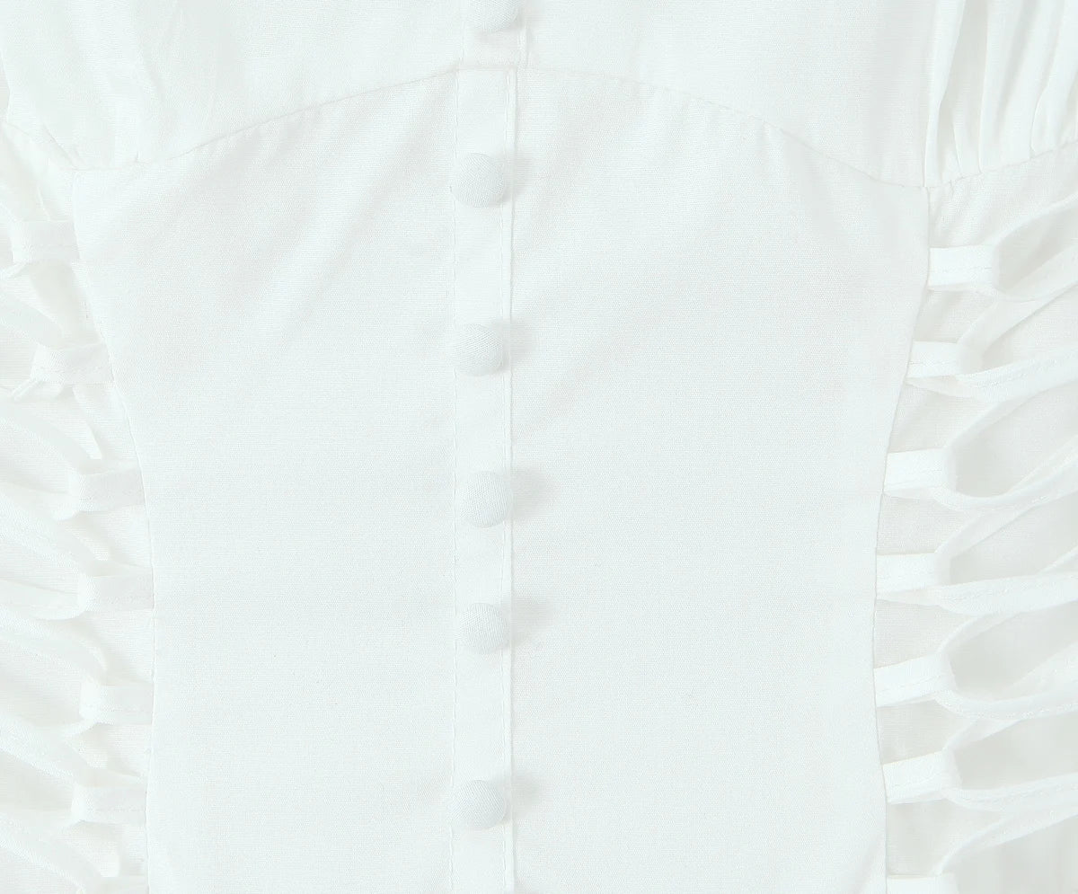 White Corset Lace-Up Tiered Midi Dress