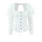 Puff Sleeve Backless Corset Crop Top