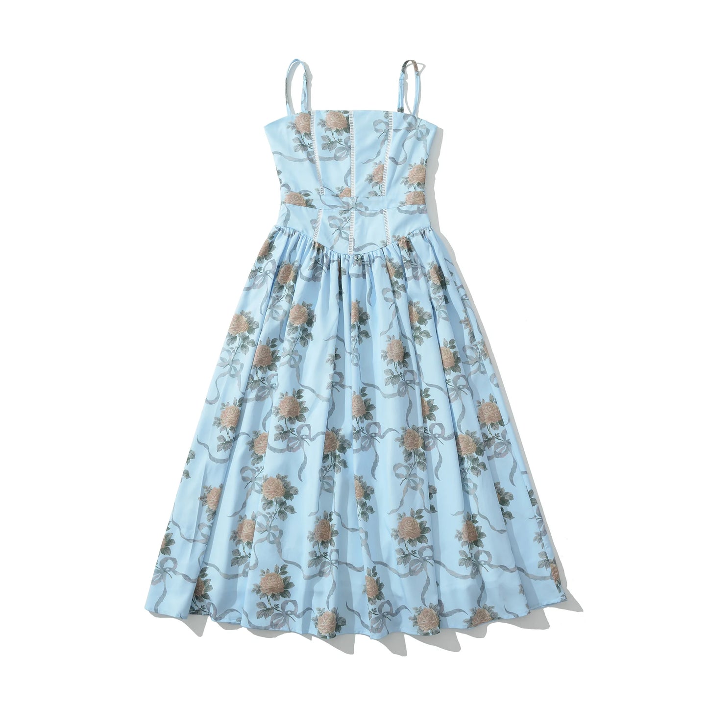 Floral Rose Print Corset Bust Midi Dress