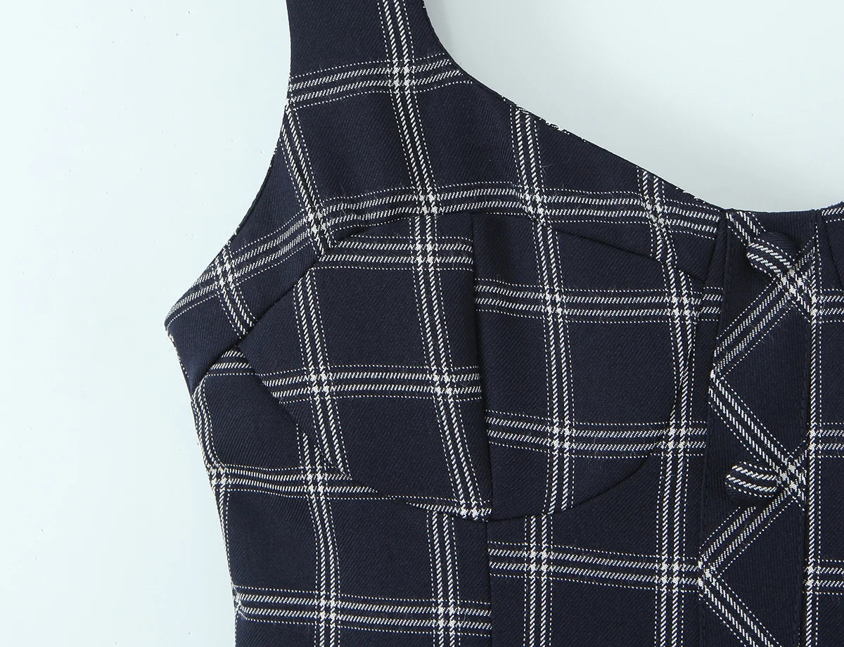 Blue Plaid Sweetheart Neck Bubble Hem Mini Dress