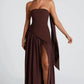 Solid Strapless Sleeveless with Binding Tape Split Party Dress