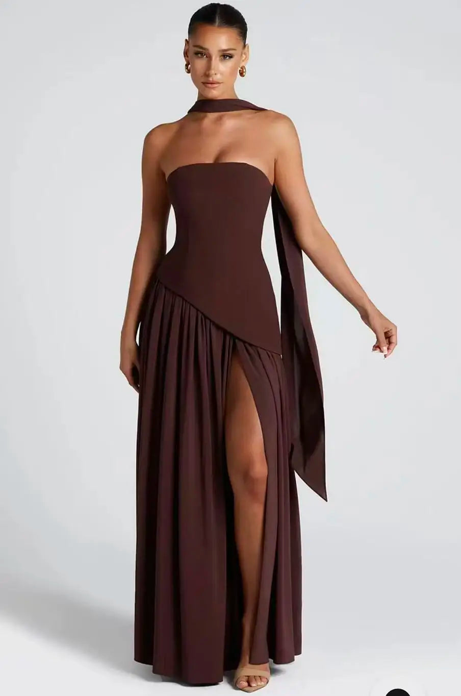 Solid Strapless Sleeveless with Binding Tape Split Party Dress
