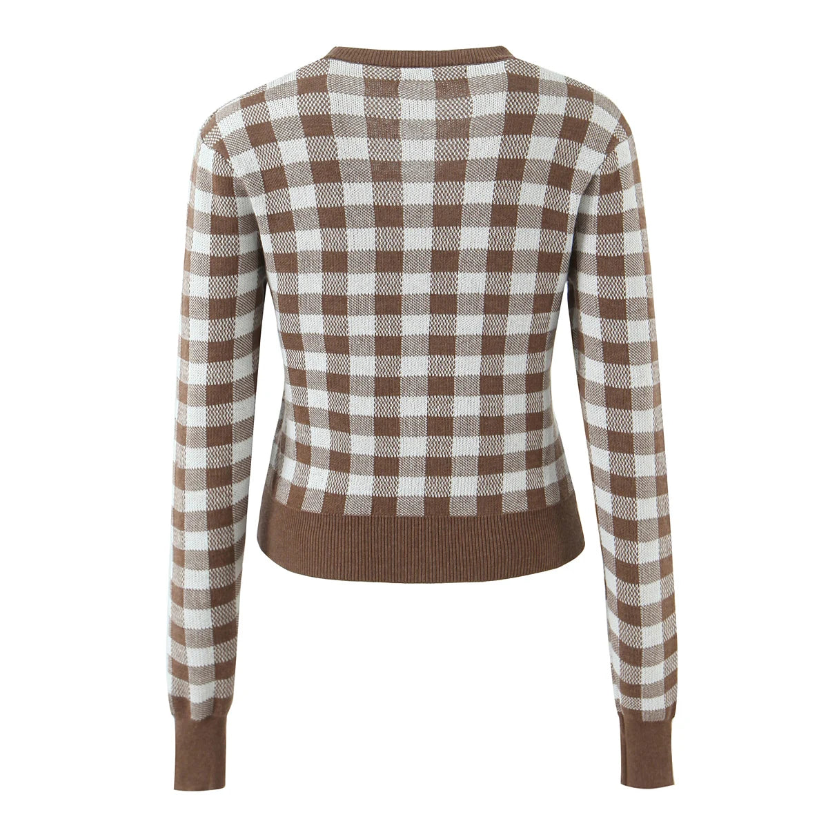 Slim Plaid Knitted V-neck Full Sleeve with Button Cardigan