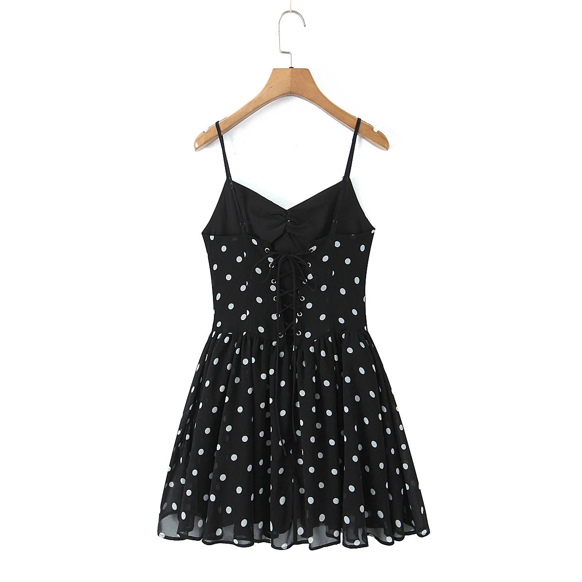 Polka Dot Corset Mini Dress with Pink Rose Applique