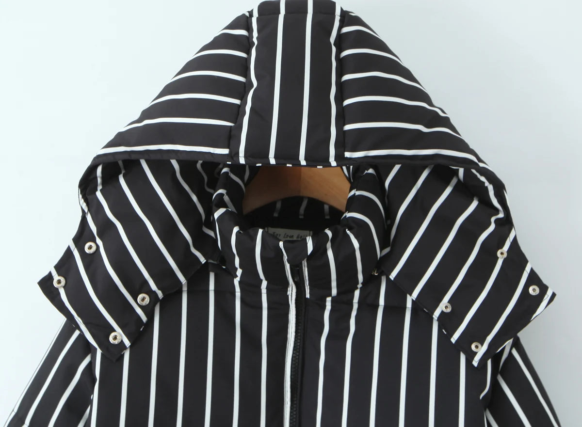 Thick Warm Stand Collar Hooded Zipper Street Outwear Cotton Coats