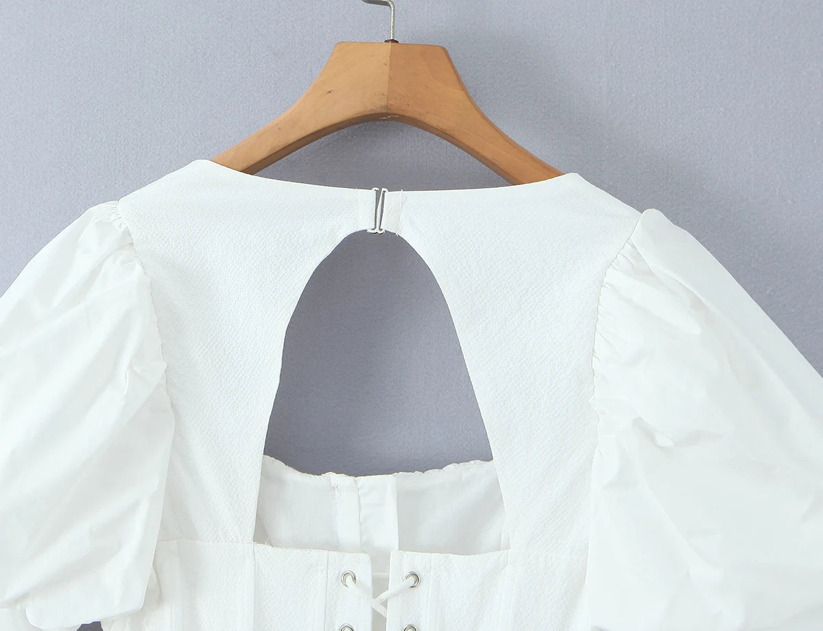 Puff Sleeve Backless Corset Crop Top